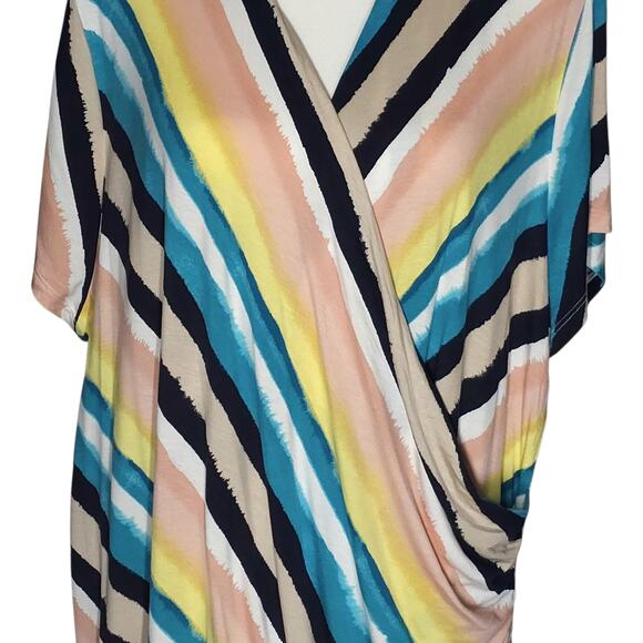 Lane Bryant Top Womens 22/24 V-Neck Short Sleeve Stripe Illusion Collection - Picture 4 of 11